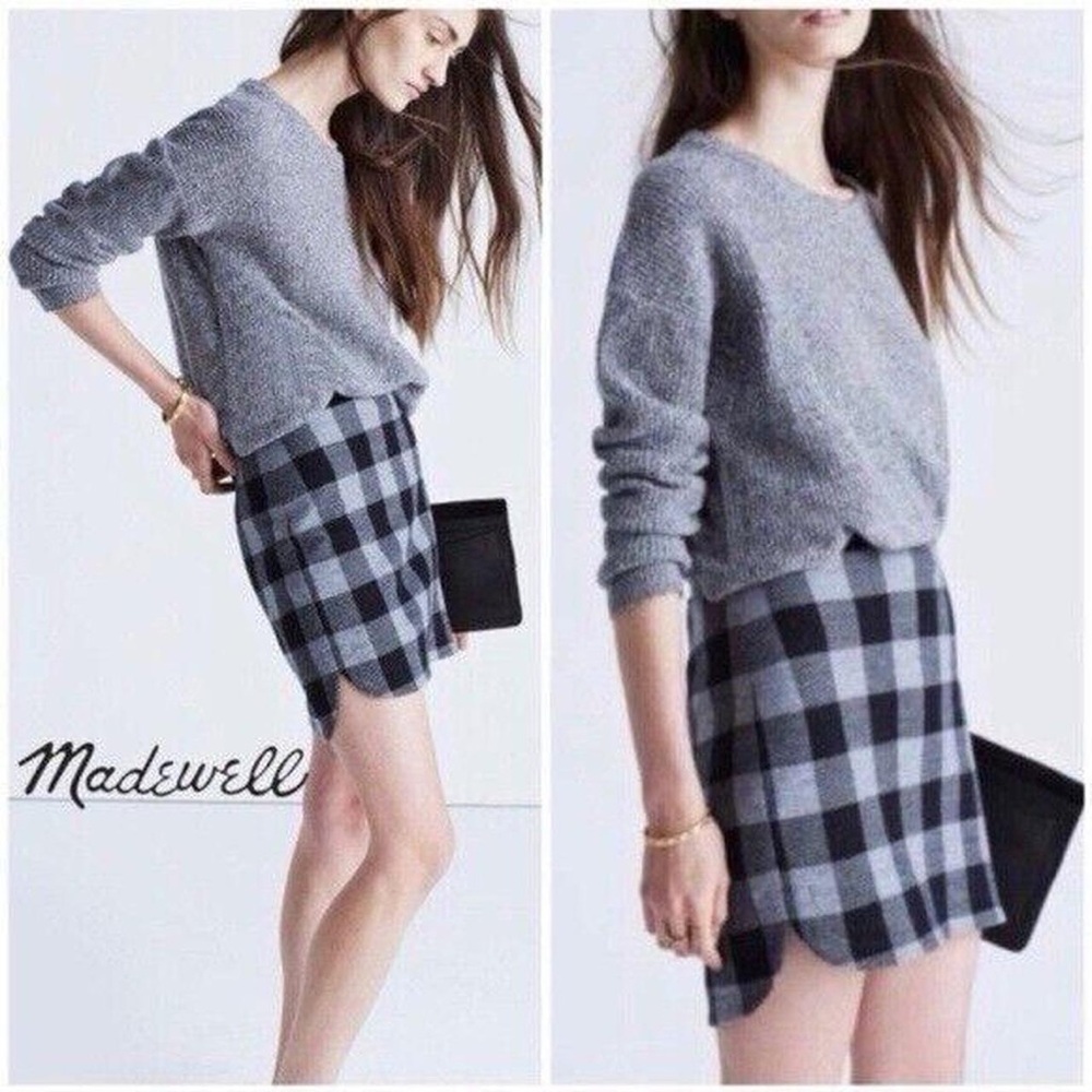 Madewell Buffalo Check Plaid Wool Blend Mini Skirt Size 6